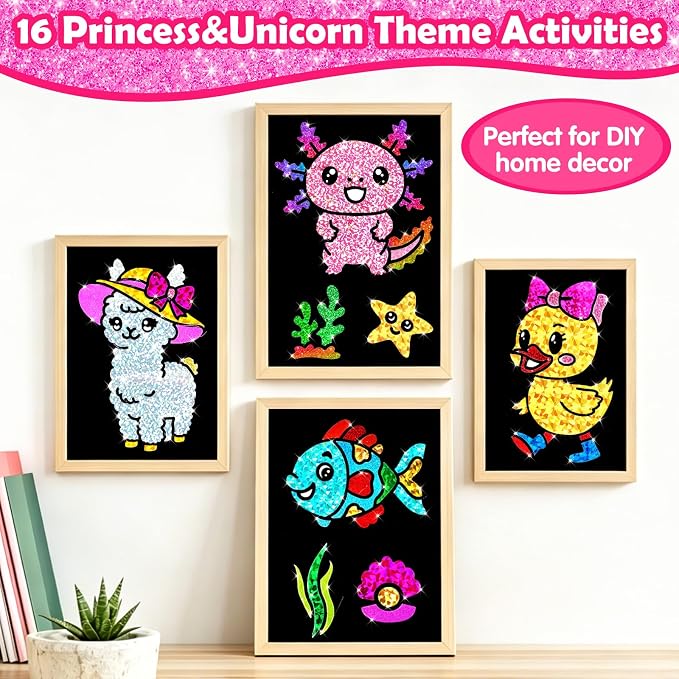 FUNNYB&G Foil Art Craft Kit for Girls 4-10 Years Old: Mess-Free & No-Glue, Create 16 Sparkly Cute Pet Pictures – Perfect Travel Toy & Birthday Gift for Kids(Cute Pet)