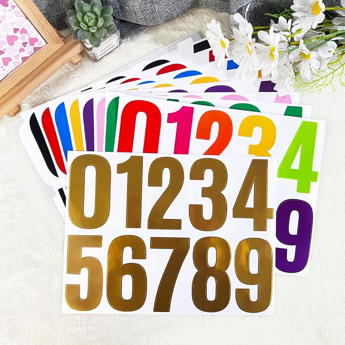 Outdoor Number Stickers 4 Inch, 6 Sheets High Visibility Vinyl Numbers for Inventory Labels, Moving Boxes, Tool Cabinets, Equipment Marking and Storage Solutions (Yellow)