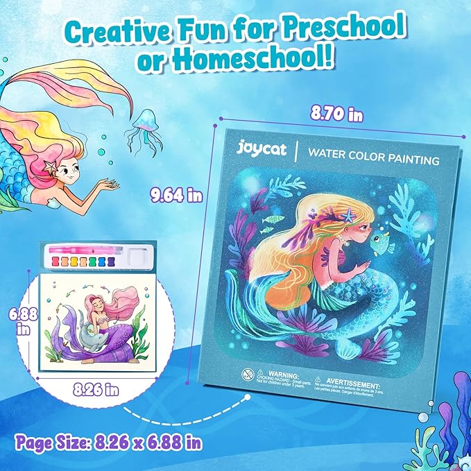 JoyCat Paint with Water Coloring Books for Toddlers, Watercolor Painting Sets for Kids Ages 3-5 4-8, Arts and Crafts Drawing Activities Toy Birthday Gifts for Boys Girls (Ocean Princess)
