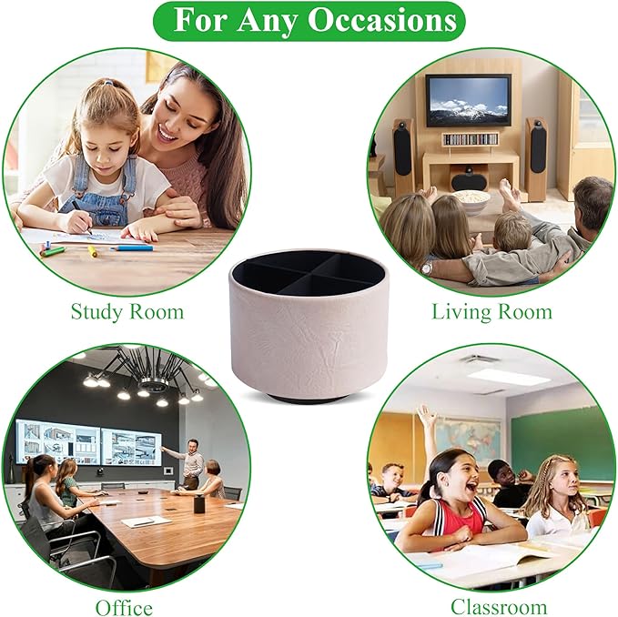 Round Leather Art Supply Organizer,Remote Control Holder,360 Degree Spinning,Multi-Functional Pencil Holder,4 Compartments Desktop Stationary Organizer(1-Crazy White)