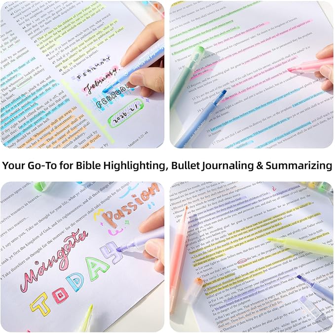 15-Pack Dual Tip Bible Highlighters, No Bleed Mild Pastel Markers