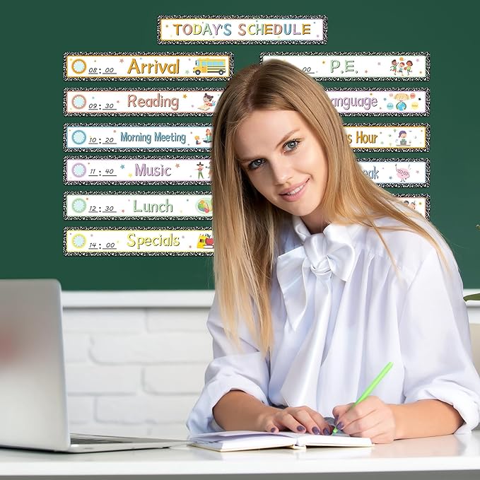 AmazingSpark Pocket Daily Schedule Pocket Chart Durable Visual Schedule Easy to Use Reusable for Classroom Office Home School Activity Reversible Chart for Sentence Strips