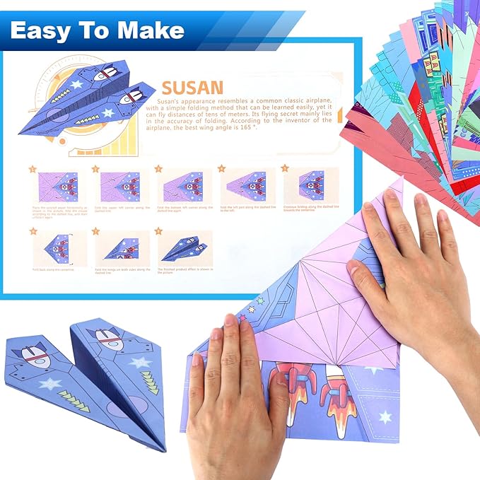 Vodolo Paper Airplane Kits with 16 Classic Designs,32 Sheets Paper Planes Origami Kit for Kids Ages 5-12,Airplane Gifts for Boys and Girls