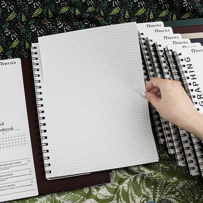 Graph Paper Notebook Spiral Notebook 8.5" x 11"-8 Pack Grid Paper Notebook Engineering notebook 120 Pages 100 GSM Thick Graphing Paper Notebook Hardcover Journal for School (GRAPH, Mult-color)