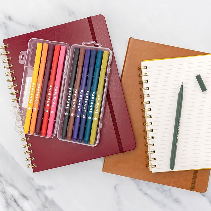 PAPERAGE Felt Tip Fine Point Pens (0.4mm), 12 Pack, Pens For Journaling, Notebooks, Planners, Calendars & Drawing, Great for School, Office, & Home (Earth Tone)