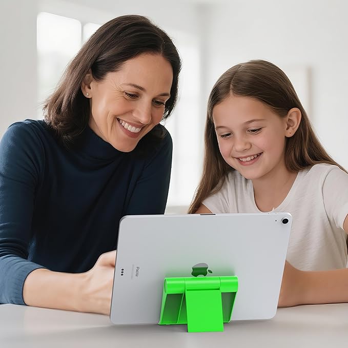 Cell Phone Stand for Desk, Foldable and Adjustable Multi-Angle Holder Dock, Universal Compatibility for Most Phone and Tablet, Portable and Sturdy Design for Office and Home (Green)
