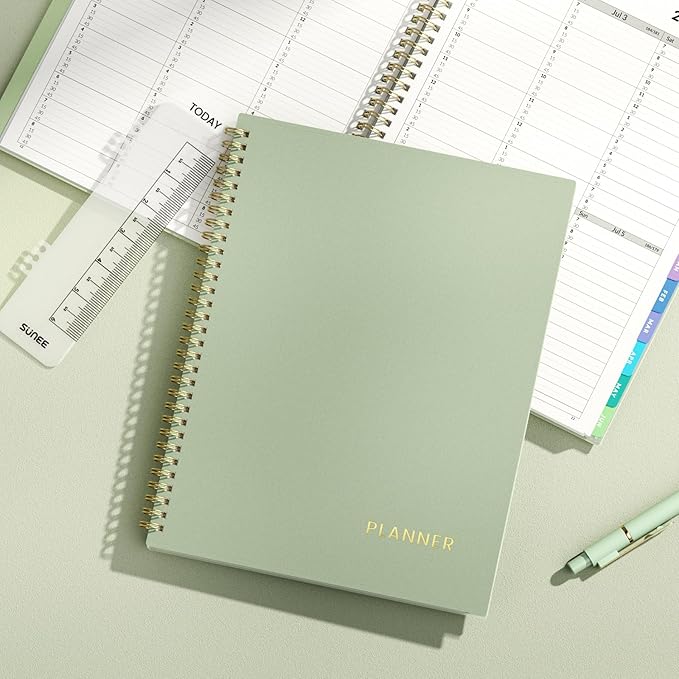 SUNEE 2026-2027 Appointment Book, Quarter-Hourly, Weekly & Monthly - from July 2026 to June 2027, 8.5"x11" Academic Planner, Flexible Cover, Note Pages, Bookmark, Spiral Binding, Sage Green