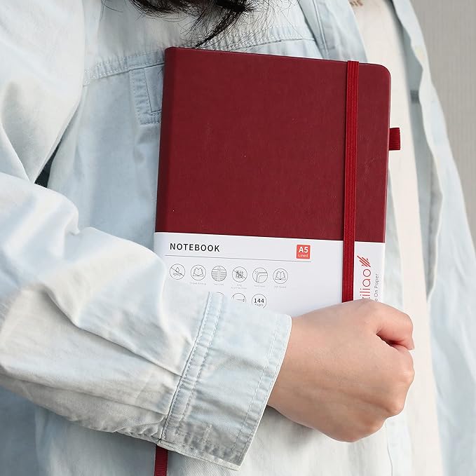 Lined Journal Notebooks with Pen Loop, Hardcover Notebook Journal for Work, 100Gsm Premium Thick Paper with Inner Pocket, Medium 5.7"x8.4", (Red, Ruled)