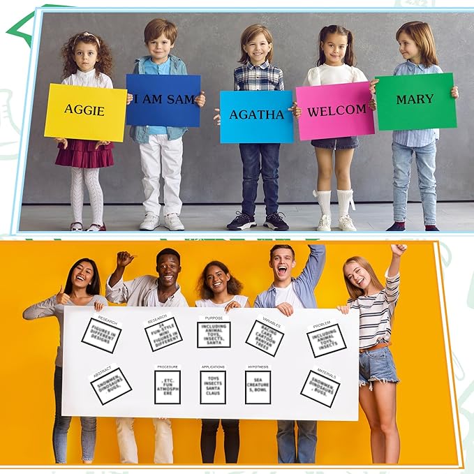 PerKoop 36 Sheets Science Fair Board Poster Boards Supplies 24 Self Adhesive Presentation Subtitles 4 Science Fair Project Titles 8 Personalized Letter Sticker for Classroom(Black)