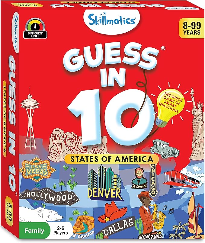 Skillmatics Guess in 10 States of America, Educational Travel Card Game for Ages 8 and Up, Boys, Girls, and Kids Who Love Board Games, Geography and History