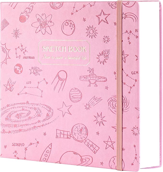 FLYING EAGLE Pink Sketchbook for Kids, 10"X 10" Square Sketch Book & Drawing Pad, 60 Sheets/120 Pages, 120lb/200GSM Heavy Paper, Bleed-Resistant Hardcover Drawing Book for Girls Teens, Gift Boxed