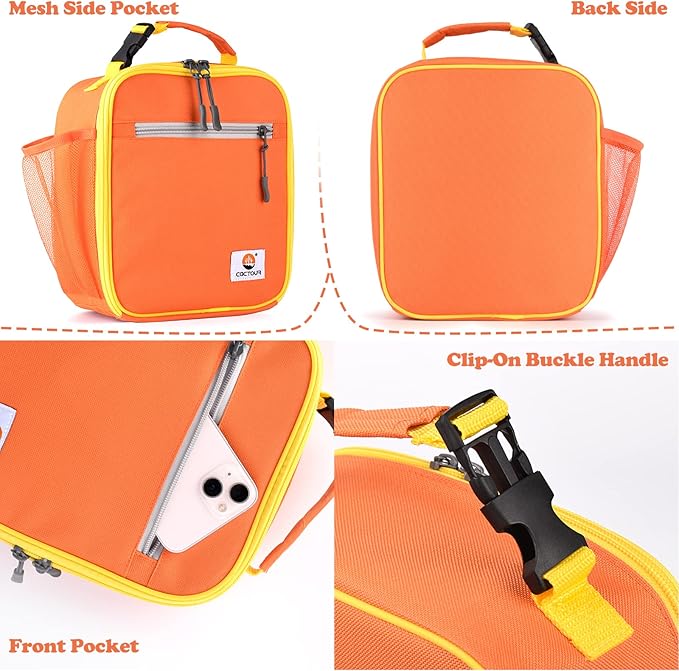 CaCTOUR Lunch Box Kids,Premium Insulated Lunch Bag for Girls Boys,Soft Bag Mini Cooler Back to School Thermal Reusable Lunch Bag for Work School Picnic (Orange)