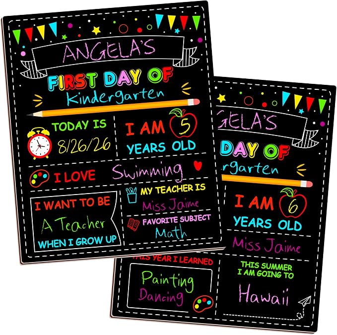 Double-Sided First Day of School Board, 12 × 10 Inches Back to School Sign | Reusable, Easy to Clean, Blank Board to Write, Color Painting Last Day of School Board First Day of School Kindergarten Pre-K