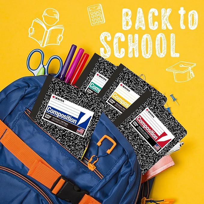 KAISA Composition Notebooks 100Sheets Comp Book, College Ruled, 9.75x7.5inch, Classic Marble Primary Composition Notebook, 20Pads, C10001C