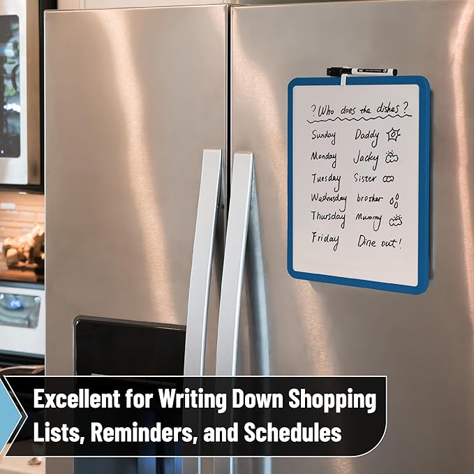 Mr. Pen- Dry Erase Board, 14” x 11” with a Black Dry Erase Marker, Dark Blue Frame, Small Mini White Board for Students, Fridge, Wall, Locker, Includes Double Sided Tapes