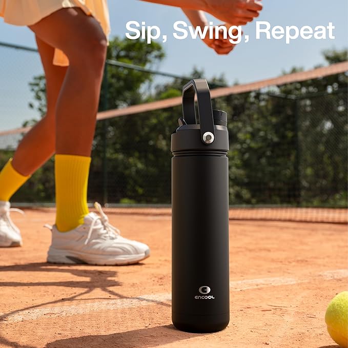 ENCOOL Insulated Water Bottle with Straw Stainless Steel Water Bottle, Leak-Proof, BPA-Free, Double Wall Vacuum Keeps Cold for 24 Hours for Sports, Travel, School (32 oz, Black Night)