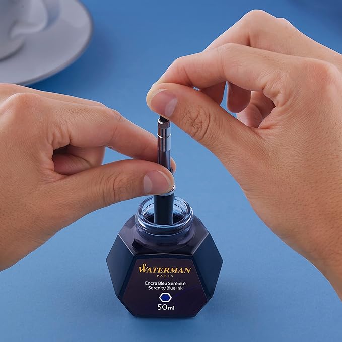 Waterman Fountain Pen Ink, Serenity Blue Ink, 50ml Bottle, For Refillable Fountain Pens