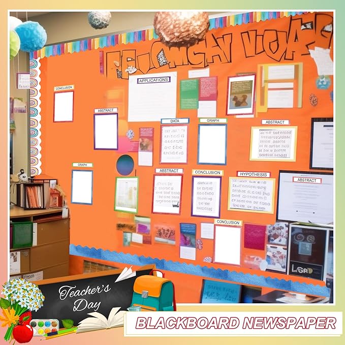 Fuyoooo 90 Pcs Science Fair Board Supplies 60 Trim Scalloped Bulletin Board Borders 24 Presentation Board Subtitles 6 Science Fair Titles for Classroom Display Boards (Watercolor)