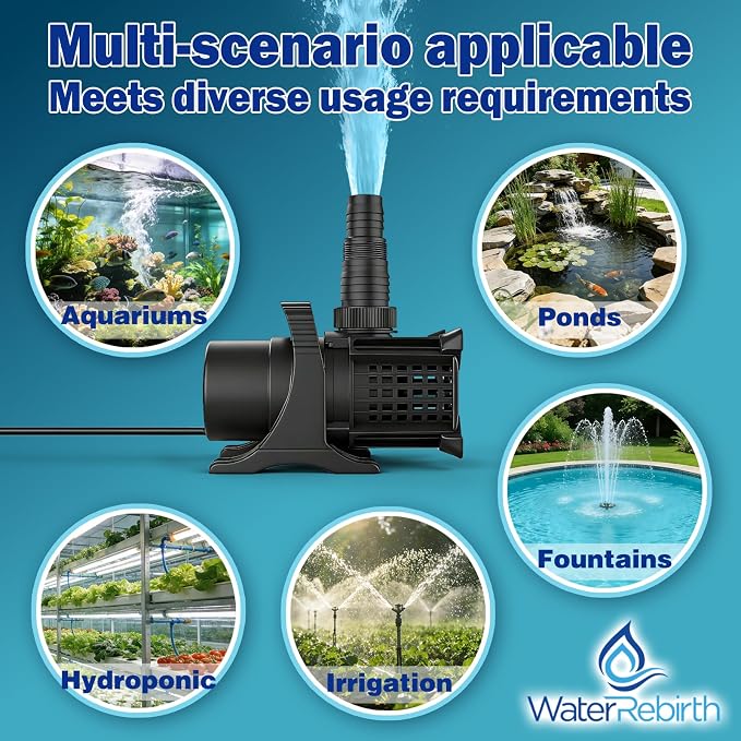 Pond Pump, 5500GPH 325W Adjustable Flow Submersible Water Pump 18.7ft Max Lift, Copper Motor IPX8 Waterproof for Koi Pond, Waterfall, Fountain, Irrigation & Drainage