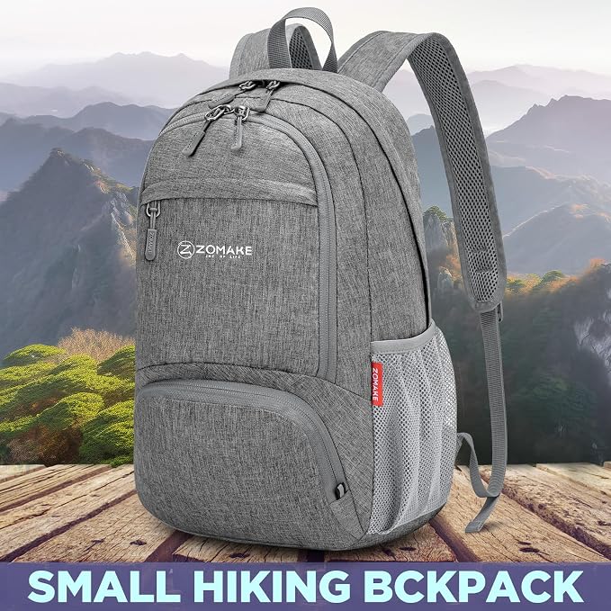 ZOMAKE Lightweight Packable Backpack, 20L Small Foldable Daypack for Hiking | Water Resistant Collapsible Backpacks for Women Men, Everyday Carry, Multi Compartment Storage, Adjustable Strap(Grey B2)