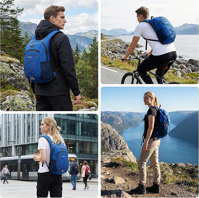 Ultra-Light Soft Daypack 15L/20L, Cushioned Breathable Back Panel Backpack, Lightweight Packable Travel Backpack (Blue, 20L)
