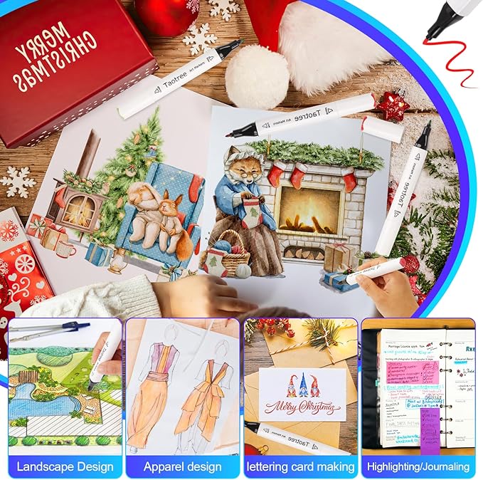 Taotree Alcohol Markers Set, 121 Colors Dual Tips Art Markers Pens Coloring Set, Fine tip & Chisel Drawing Art Supplies Kit, Coloring Drawing Pens Sketch Pens for Adults Artist, Painting Sketching