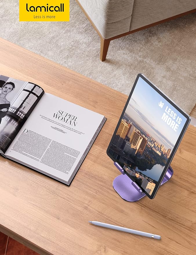 Lamicall Tablet Stand, Adjustable Tablet Holder - Desktop Stand Holder Gifts Compatible with 4-13" Tablets Such as iPad Pro 11, 9.7, 10.5, 12.9 Air Mini, Kindle, Tab, iPhone Air 17 Pro Max, Purple