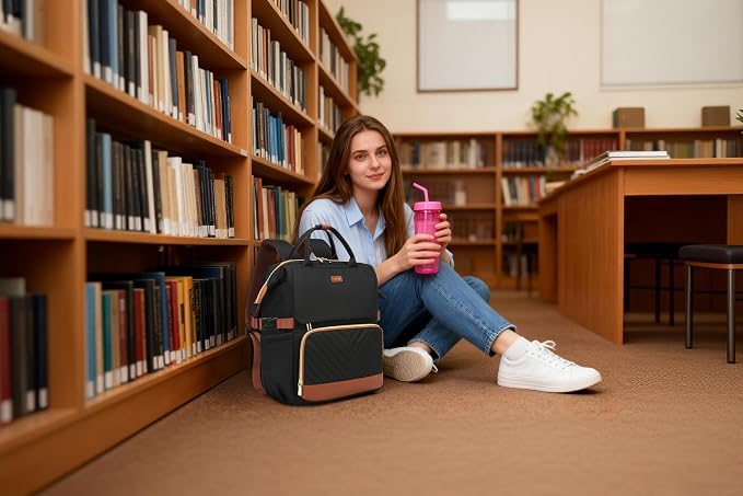 Work Backpack for Women, Teacher Nurse Bookbag Laptop Backpack with Cup Holder & USB Charger for Travel, College School Bags for Teen Girl, Black Brown