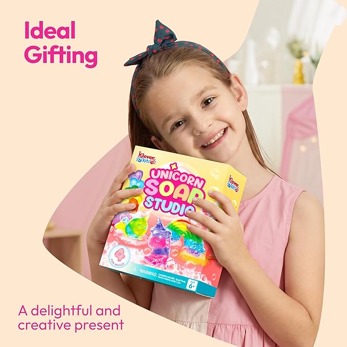 Klever Kits Unicorn Soap Making Kit- 4 Molds Girl Crafts DIY Project, Unicorn Girl Gifts, Kids Birthday Gift for Aged 6+, Science STEM Activity Teenage Gifts for Toddler Ages 6 7 8 9 10 11 12