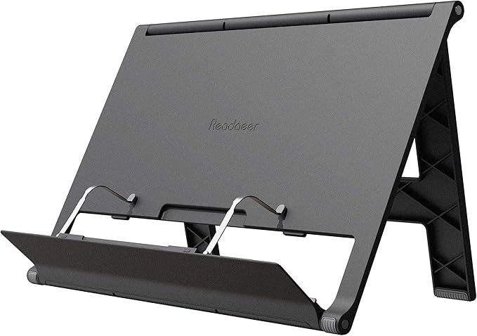 Readaeer Portable Book Stand Free Angle Adjustable Book Holder for Thick Textbook Collapsible Lightweight Book Rest (Black)