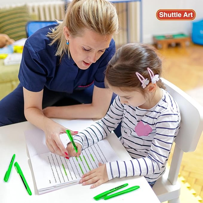 Shuttle Art Highlighters, 30 Pack Green Highlighter Pens Bright Colors, Chisel Tip Dry-Quickly Non-Toxic Highlighter Markers for Adults Teachers Students Highlighting in Home School Office