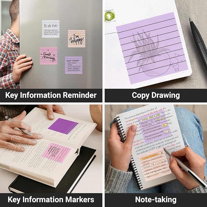 EUSOAR Transparent Sticky Notes, 300 Sheets 3x3 Inch Waterproof Pink Index Tabs Sticky Notes with Lines, See-Through Adhesive Note Bible Stickers Note Pads for School Classroom Office Supplies