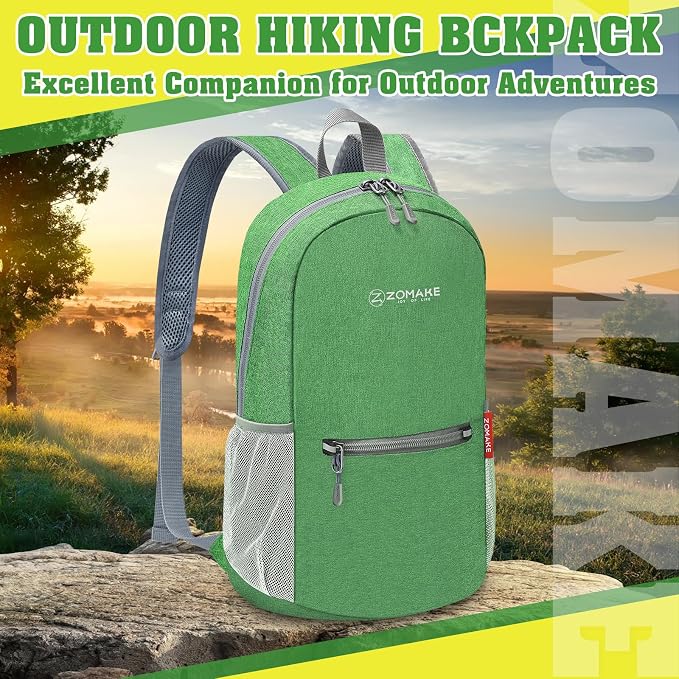 ZOMAKE Lightweight Packable Backpack, 10L Small Foldable Daypack for Hiking | Water Resistant Collapsible Backpacks for Women Men, Everyday Carry,Multi Compartment Storage,Adjustable Strap(Dark Green A5)