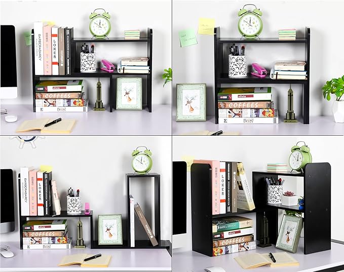 PAG Desk Organizer Desktop Shelf Adjustable Countertop Bookshelf Small Table Shelves Book Organizer Office Organization for Desk, Black