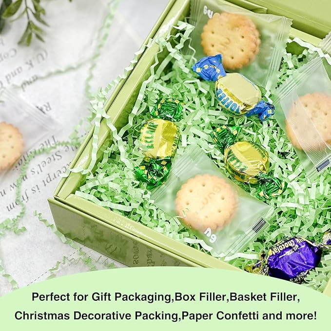1LB Crinkle Cut Paper Shred Filler for Gift Box Bag and Basket On Easter Day(Light green)