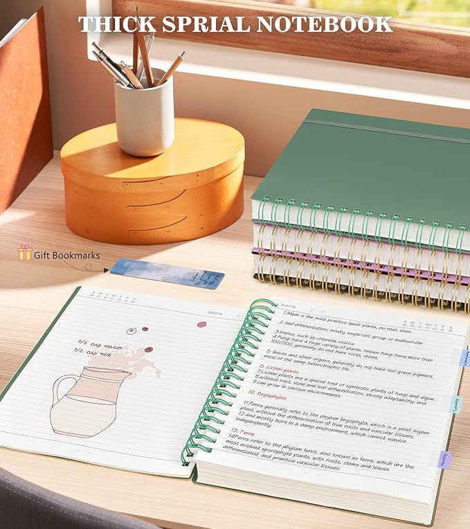 MUAHLIUB Spiral Notebook Journal College Ruled 8.5''x 11'', 360 Pages Lined Thick Journals for Women Men, A4 Large Spiral Notebooks with 100GSM Paper, Spiral Journaling for Writing Work, School Green