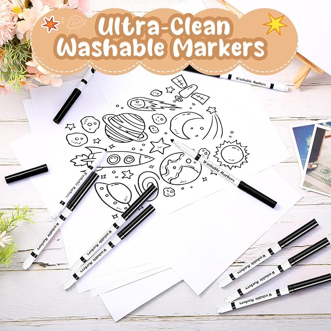 Fullhawl 18 Pcs Line Washable Markers Bulk Black Fine Tip Markers Set Coloring Thin Tip Drawing Washable Pen for Kids Art School Classroom Back to School Gender Reveal Party Supplies, Ages 6+