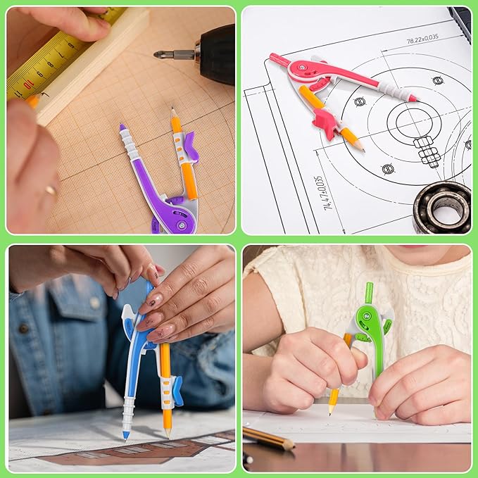Zonon 15 Pcs Math Geometry Compasses Classroom Set, Bulk Bright Colored Plastic Drawing Compass with Pencils and Safe Tip, Back to School Teacher Supplies for Kids Basic Drafting