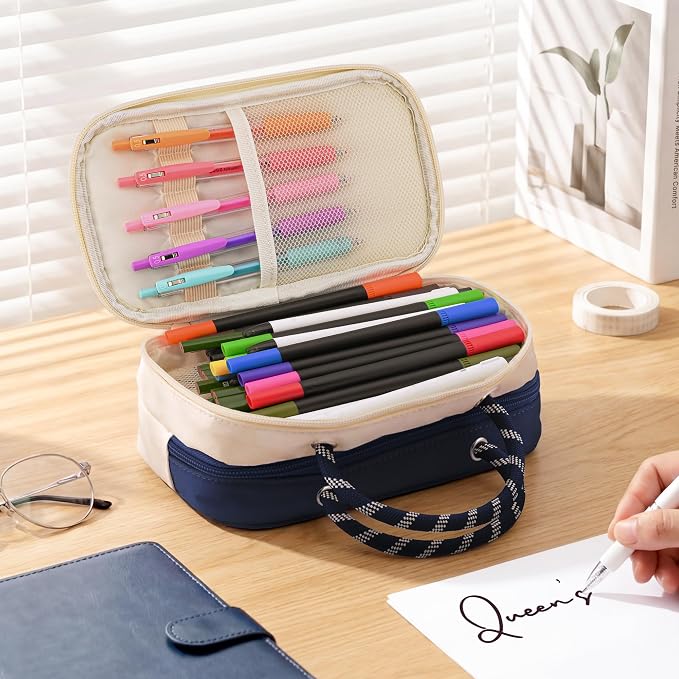 TOPBIDAI Large Pencil Case Pouch School Supplies for Girls Boy Women Men | Big Pencil Bag with 5 Compartments, Easy Grip Handle, Office College School Pencil Box
