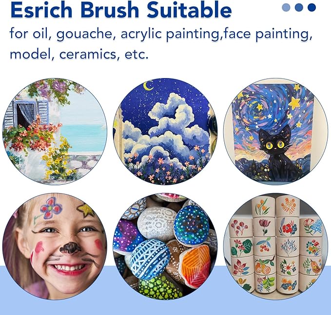 ESRICH Acrylic Paint Brushes Set, 24 Packs / 240 Pcs Watercolor Brushes,Nylon Brush Head, for Oil Painting, Gouache, Face,Ceramics etc, Kid's and Adults Painting Arts and Crafts Sets.(Black)