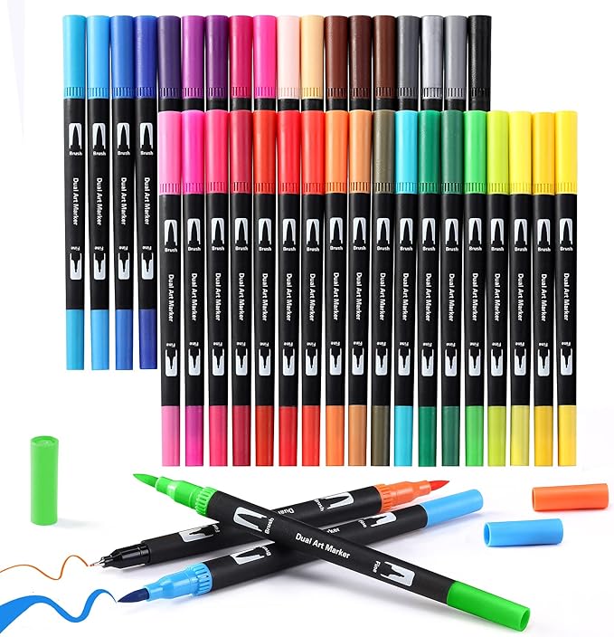 Upanic Brush Markers for Adults Coloring,36 Colors Art Markers Colored Pens for Bullet Journaling Note Taking Drawing Calligraphy Lettering,Art Office Supplies