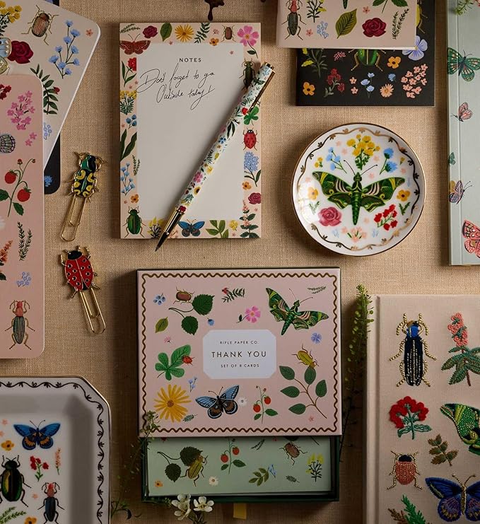 RIFLE PAPER CO. Curio Stitched Notebook Set, Assorted Set of 3 Colorful Notebooks, 64 Ruled Pages with Gold Ink, Full Color Canvas Cover with White Text Paper Interior (6" W × 8.5" L)