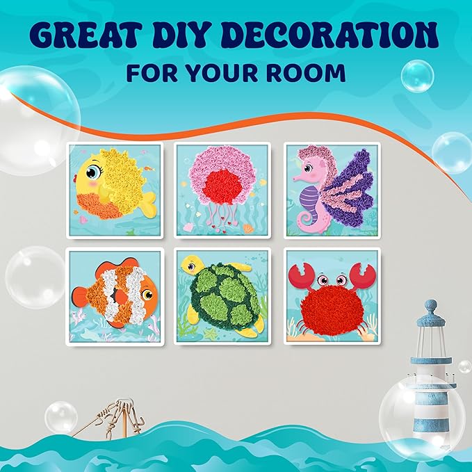 jackinthebox Poke Poke Art – Ocean Theme, Mess-Free Fabric Art and Craft, Flower Pressing Kits, Best Gifts for Girls and Boys Ages 4 5 6 7 8