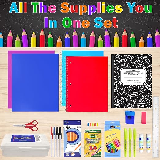 72 Piece Back to School Supplies Kit 180 Pack Bulk K-5 Kids School Supply Kit