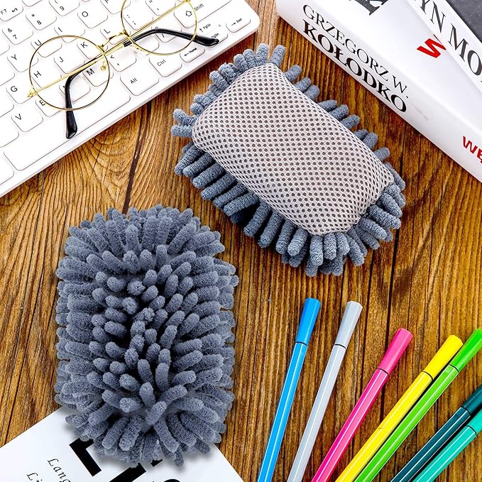 Outus 2 Pieces Microfiber Shag Whiteboard Eraser Dry Erase Washable Board Eraser for Chalk, Markers, School, Classroom, Home and Office (Grey)