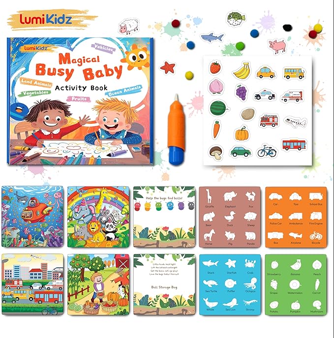 3-in-1 Reusable Water Painting Book for Kids – Preschool Learning Toy with 10 Themes – Water Coloring & Color-Sorting Game – No Mess Painting & Reusable Fun for Ages 3+