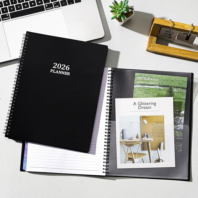 2026 Planner - Planner 2026 Weekly and Monthly, Jan 2026 - Dec2026, 9" x 11", 26 Planner Weekly and Monthly, 26 Calendar Planners with Colorful Tabs, Pocket - Black