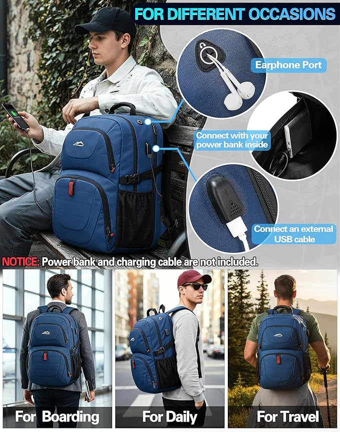 ProEtrade Travel Backpack, Extra Large Laptop Backpack Business Anti Theft TSA Approved College Work Computer Bag Fits 18.4 Inch Laptop with USB Charging Port for Women Men(Blue,L)