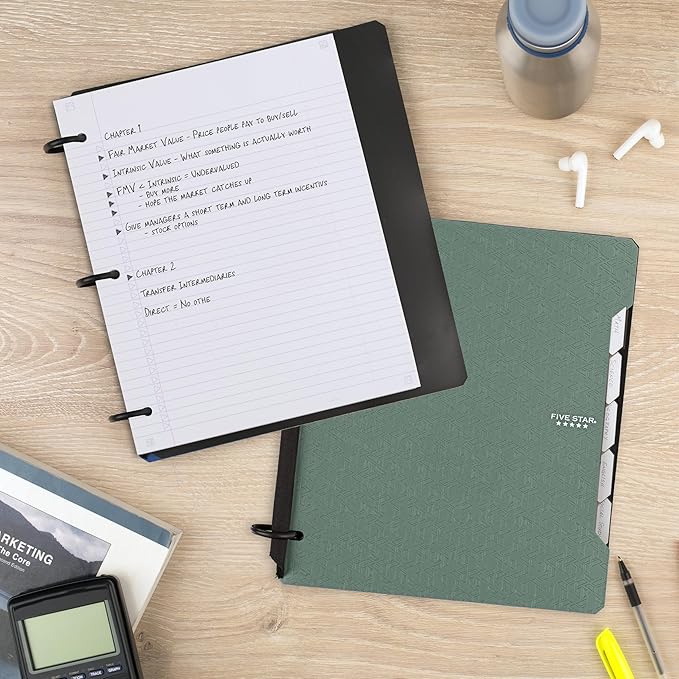 Five Star Flex Refillable Notebook + Study App,College Ruled Paper and 1 Inch TechLock Ring Binder with Pockets,Tabs and Dividers,200 Sheet Capacity,Seaglass Green (293280AQ8),(Pack of 6)