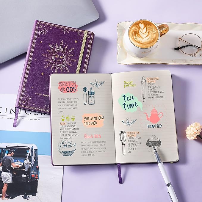 Artfan Ruled Notebook/Journal β Premium Thick Paper Faux Leather Classic Writing Notebook with Pocket + Page Dividers Gifts, Banded, Large, 144 Pages, Hard Cover, Lined (5.8''x 8.4'') - Purple